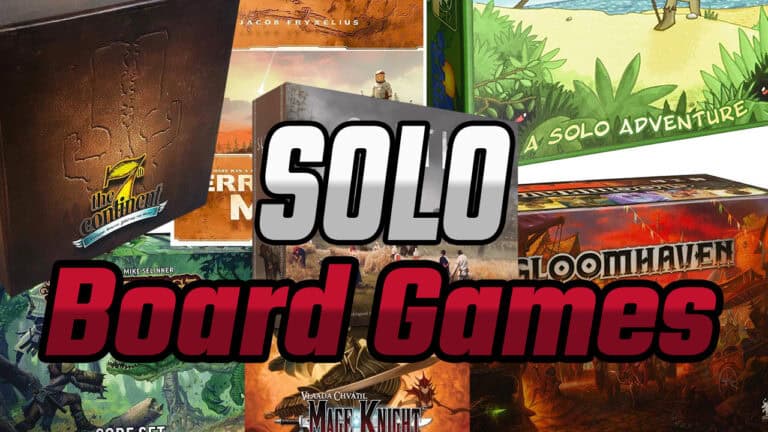 A vibrant collage of various solo board game boxes, featuring hit titles like "Gloomhaven" and "7th Continent," showcases the thrill of Single-Player Board Games. Bold text at the center proudly announces, "SOLO Board Games.